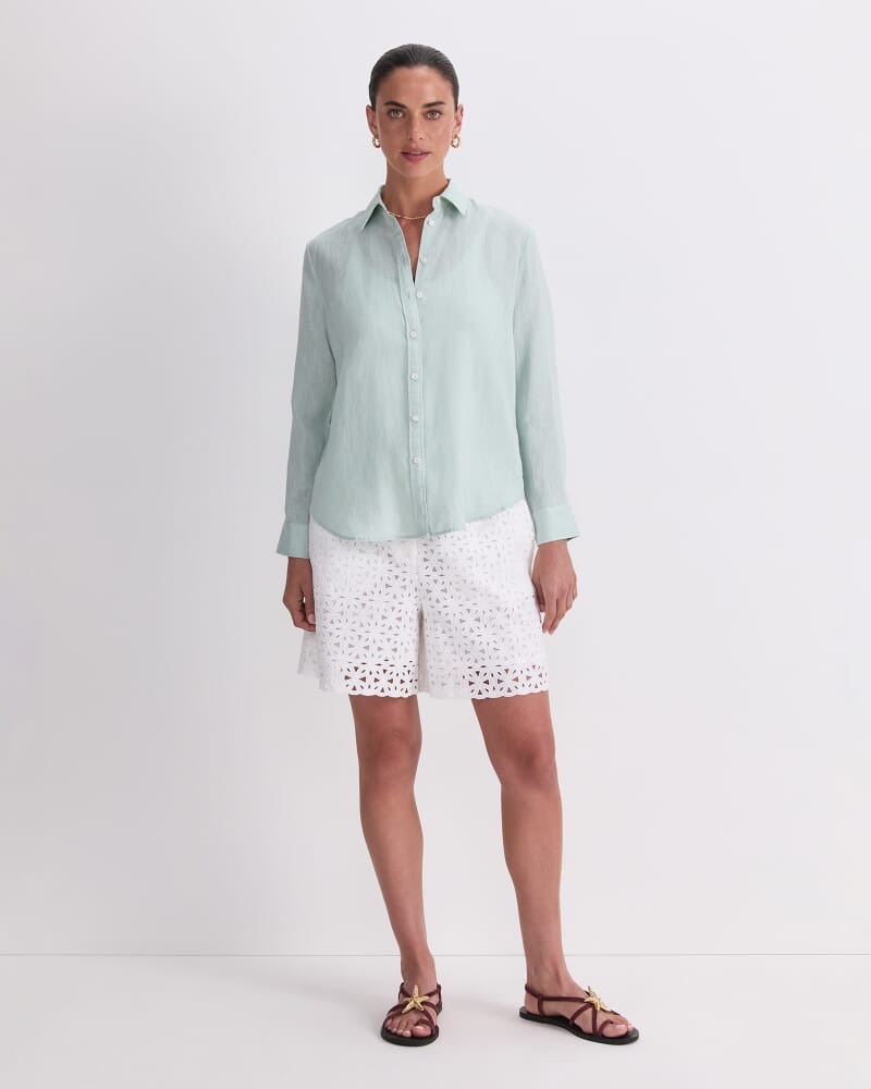 Dahlia Long Sleeve Linen Shirt in MINT