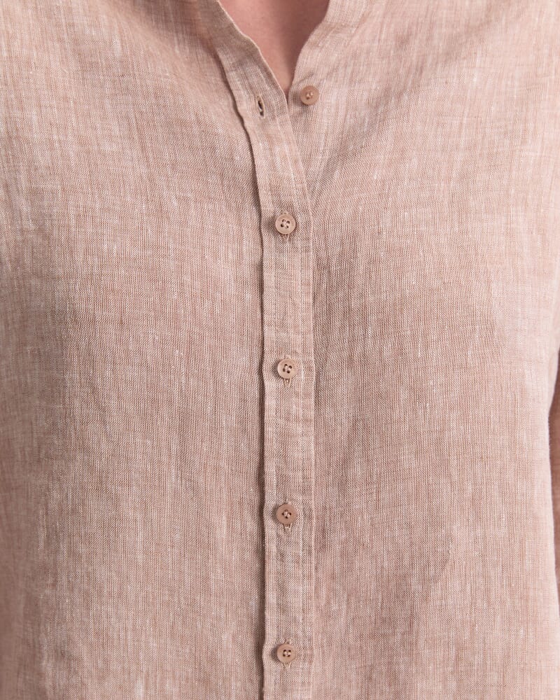 Dahlia Long Sleeve Linen Shirt in MOCHA