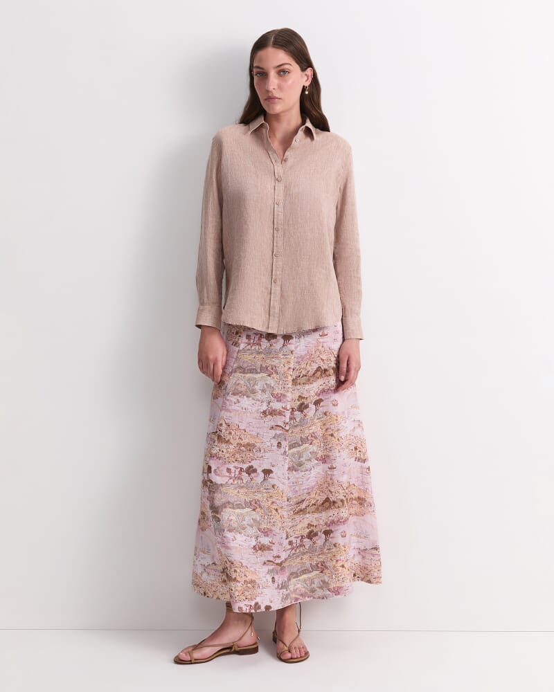 Dahlia Long Sleeve Linen Shirt in MOCHA