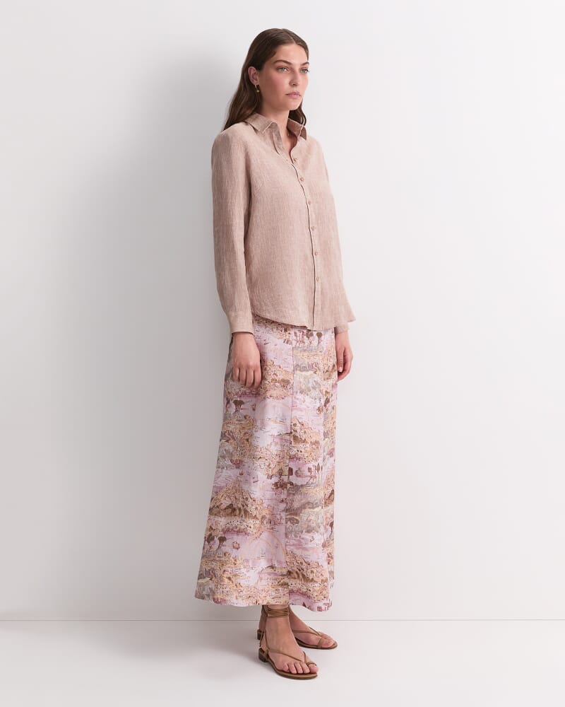 Dahlia Long Sleeve Linen Shirt in MOCHA