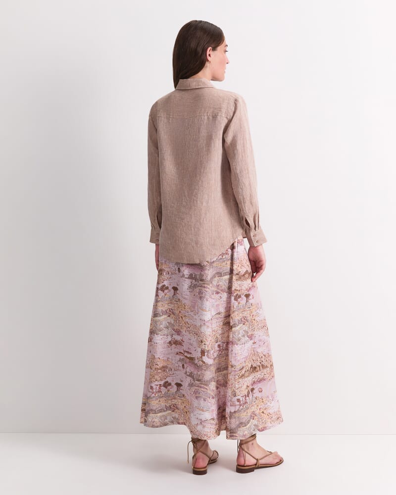Dahlia Long Sleeve Linen Shirt in MOCHA