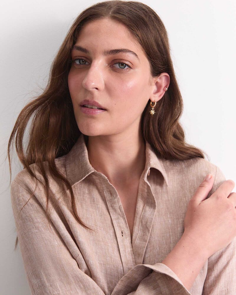 Dahlia Long Sleeve Linen Shirt in MOCHA