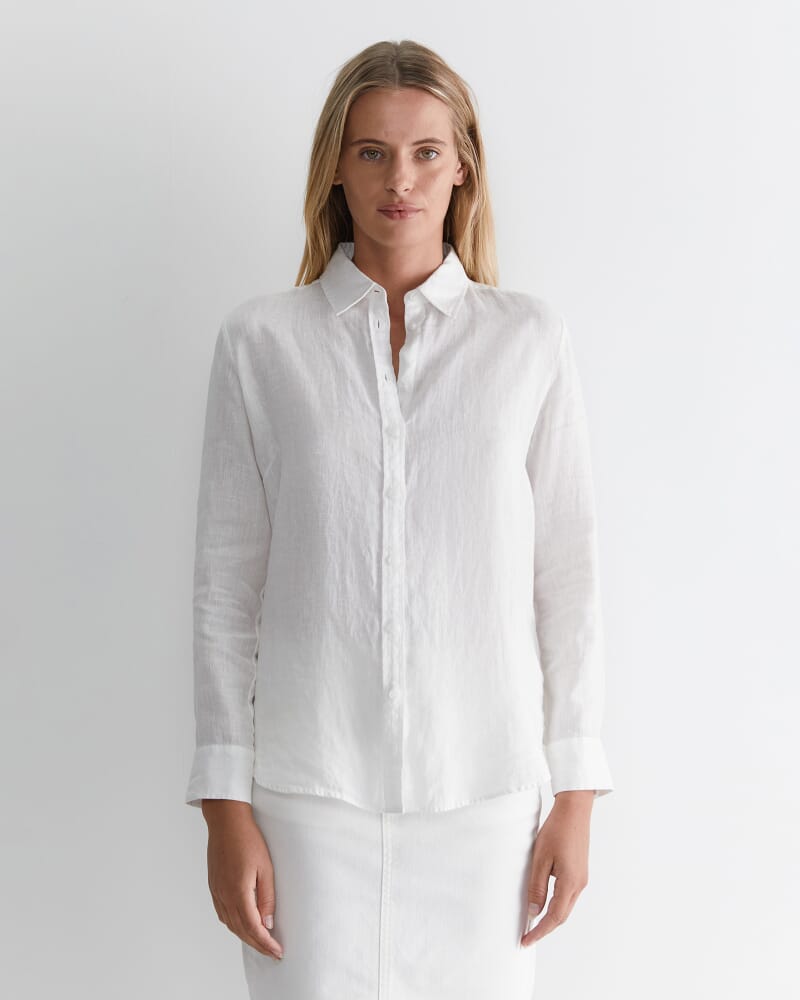 Dahlia Long Sleeve Linen Shirt in WHITE