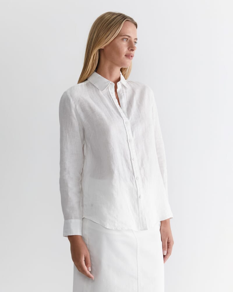 Dahlia Long Sleeve Linen Shirt in WHITE
