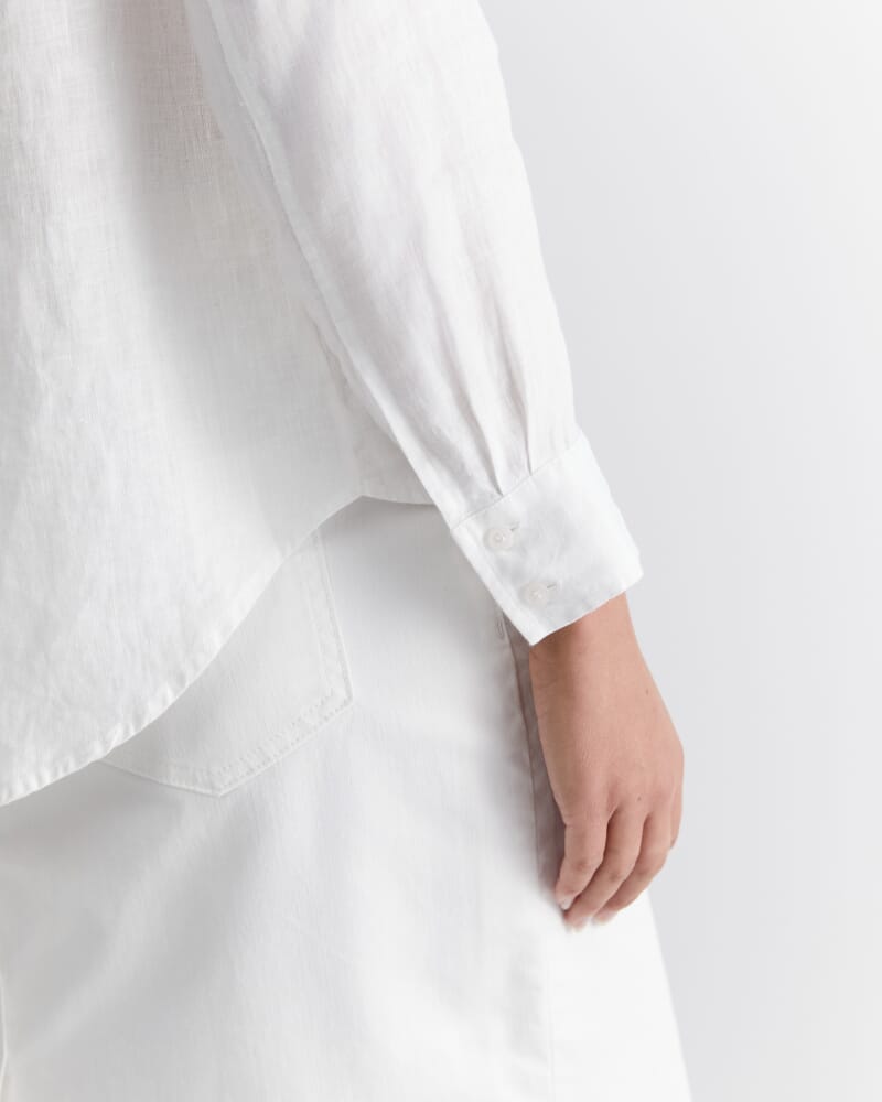 Dahlia Long Sleeve Linen Shirt in WHITE