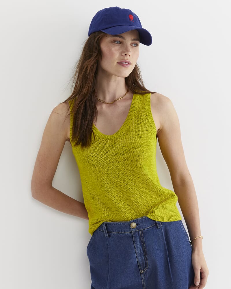Josie Tape Yarn Singlet in CELERY