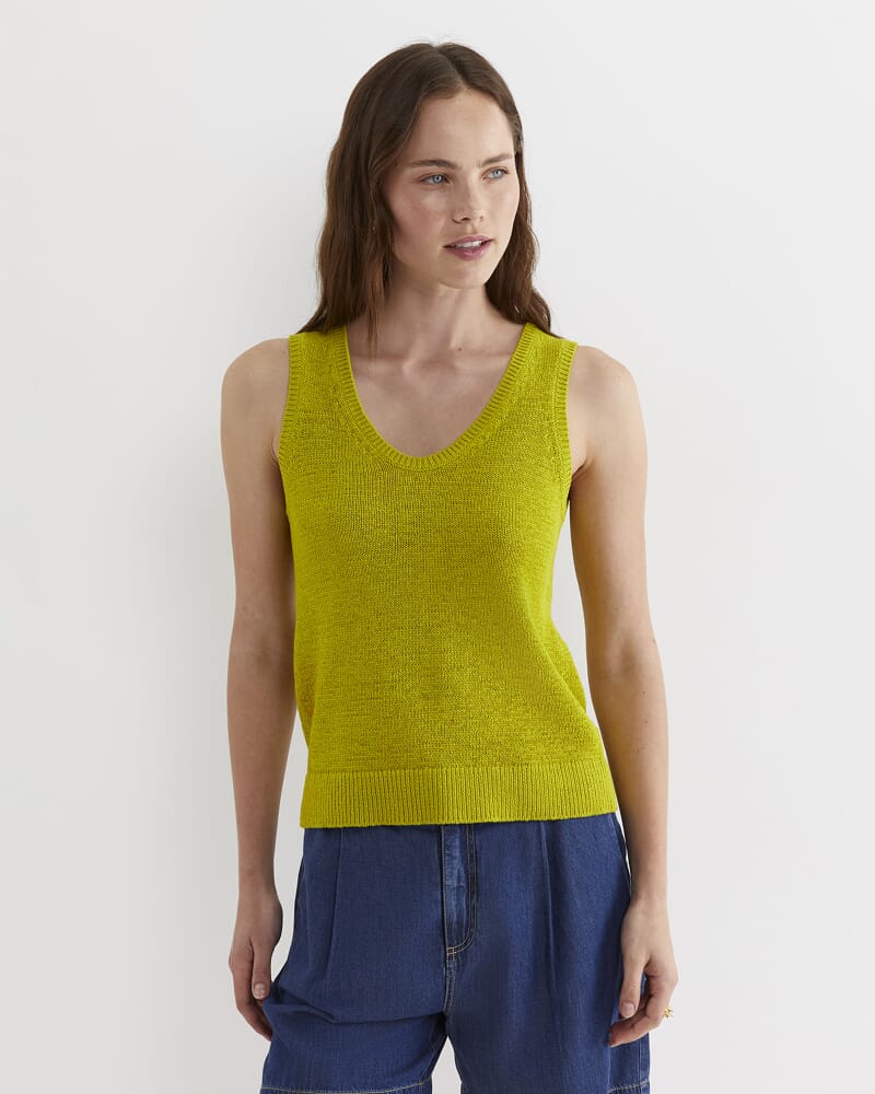 Josie Tape Yarn Singlet in CELERY