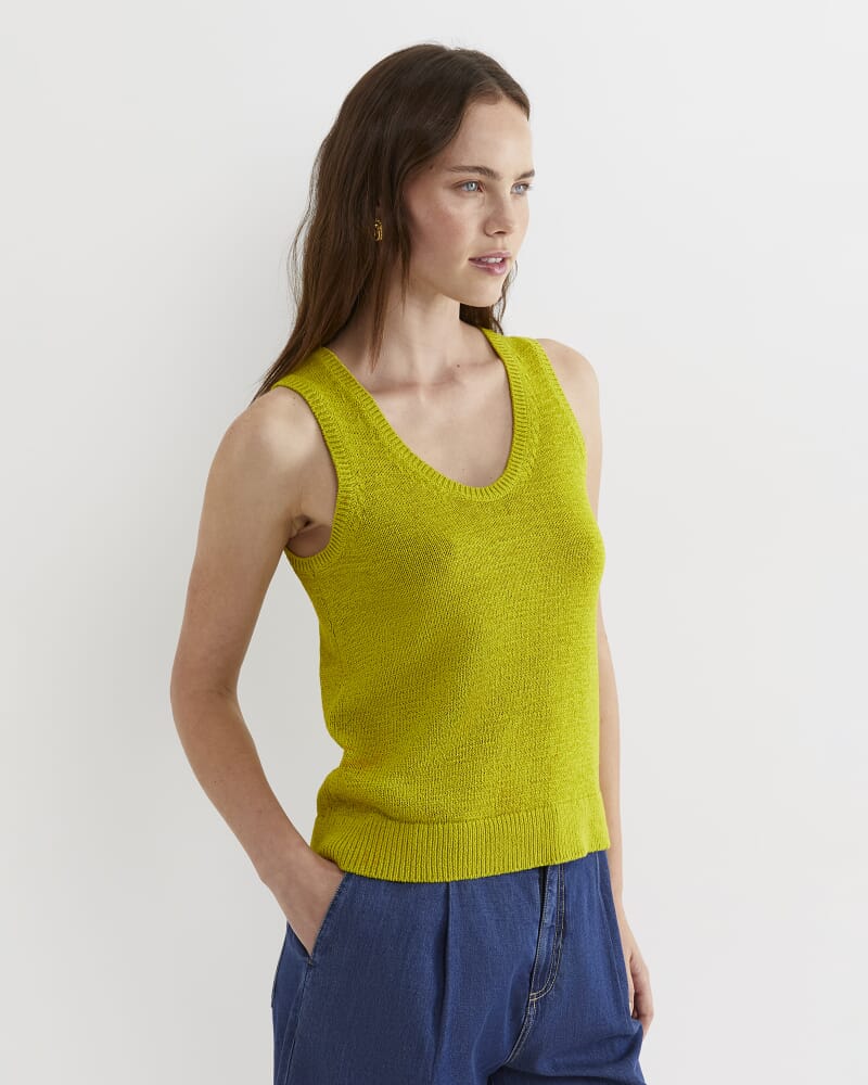 Josie Tape Yarn Singlet in CELERY