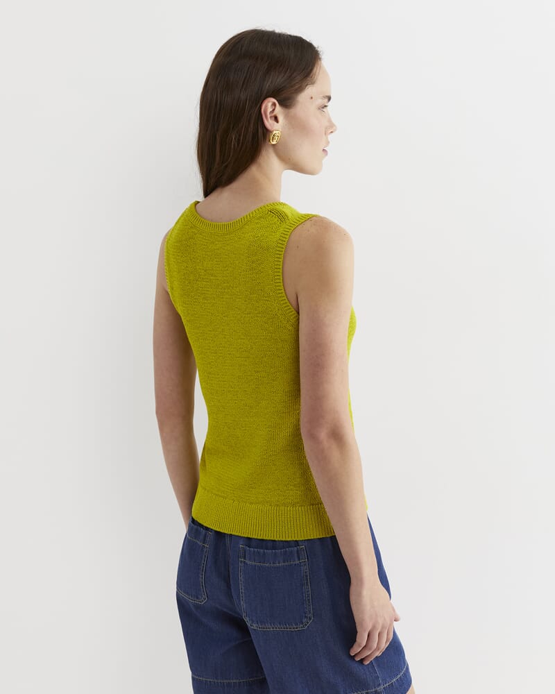 Josie Tape Yarn Singlet in CELERY
