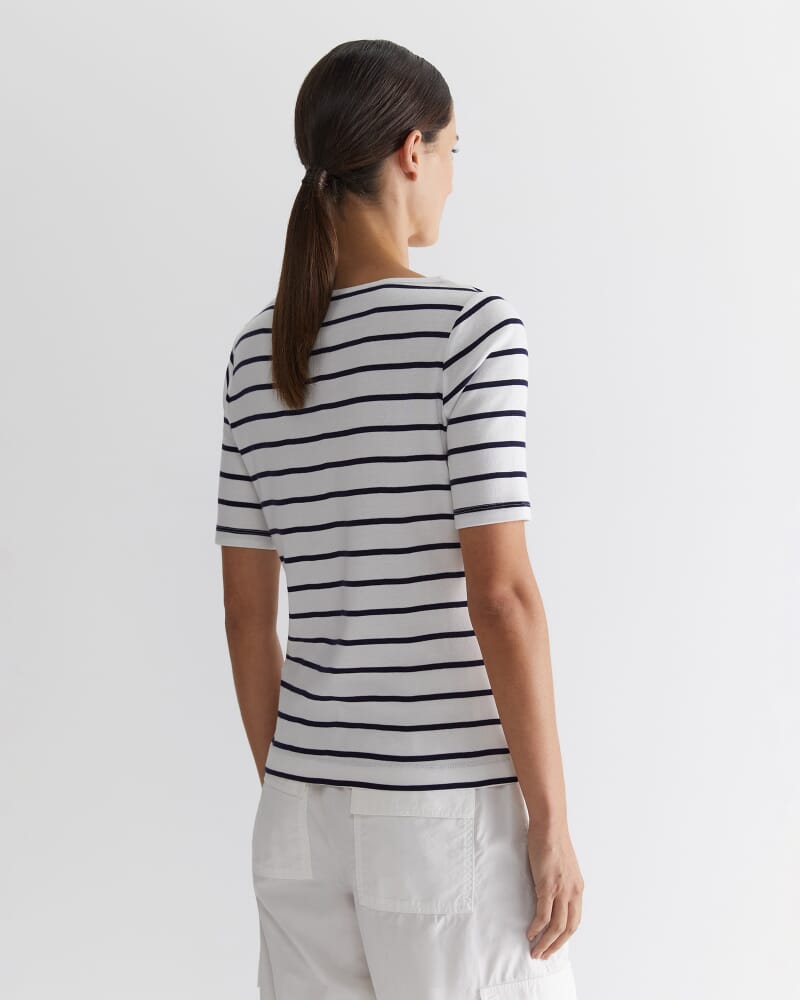 Heidi Boat Neck Half Sleeve Tee in WHITE/NAVY