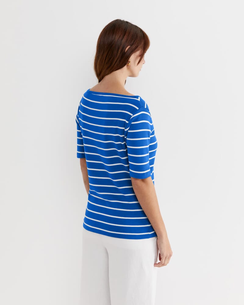 Heidi Boat Neck Half Sleeve Tee in BLUE/WHITE