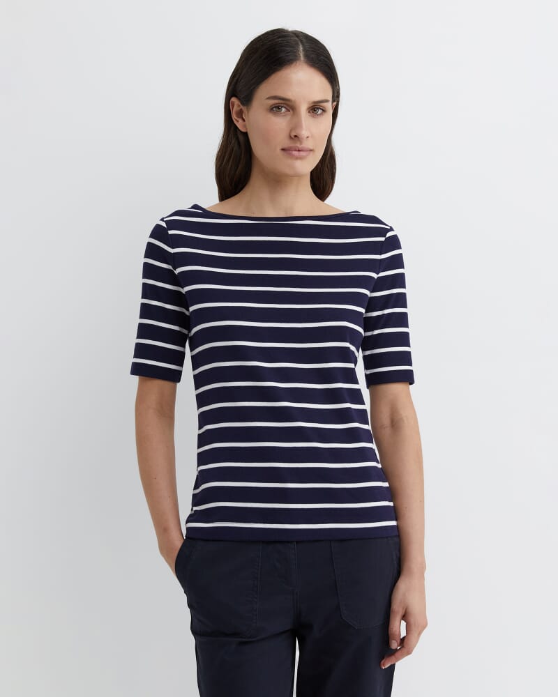 Heidi Boat Neck Half Sleeve Tee in NAVY/WHITE