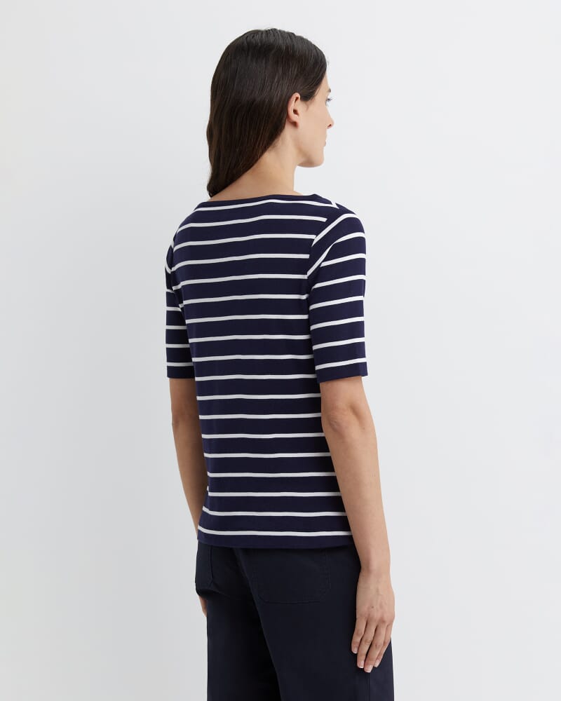 Heidi Boat Neck Half Sleeve Tee in NAVY/WHITE