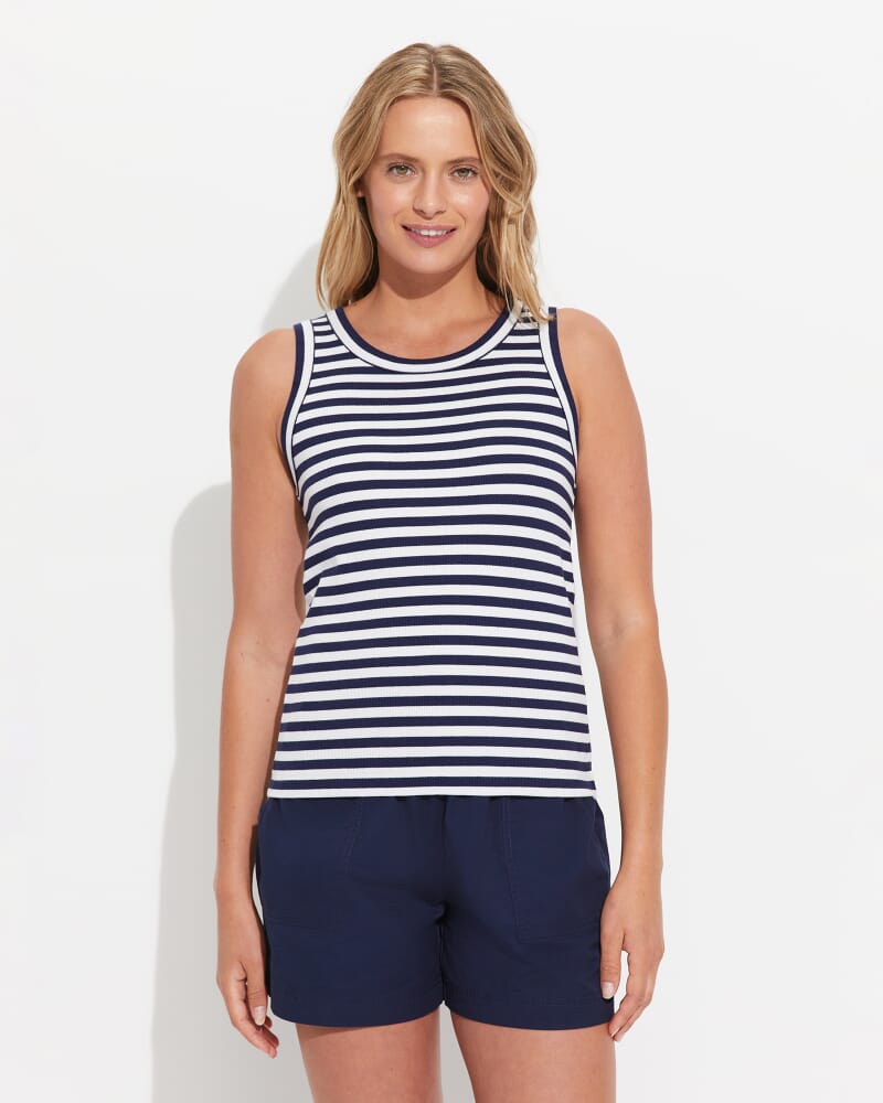 Julia Stripe Rib Tank in WHITE/NAVY