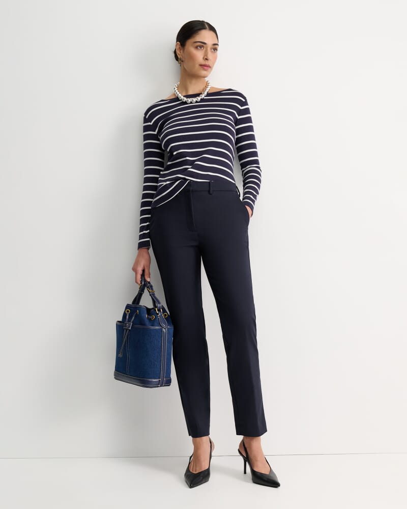 Heidi Long Sleeve Rib Tee in NAVY/WHITE