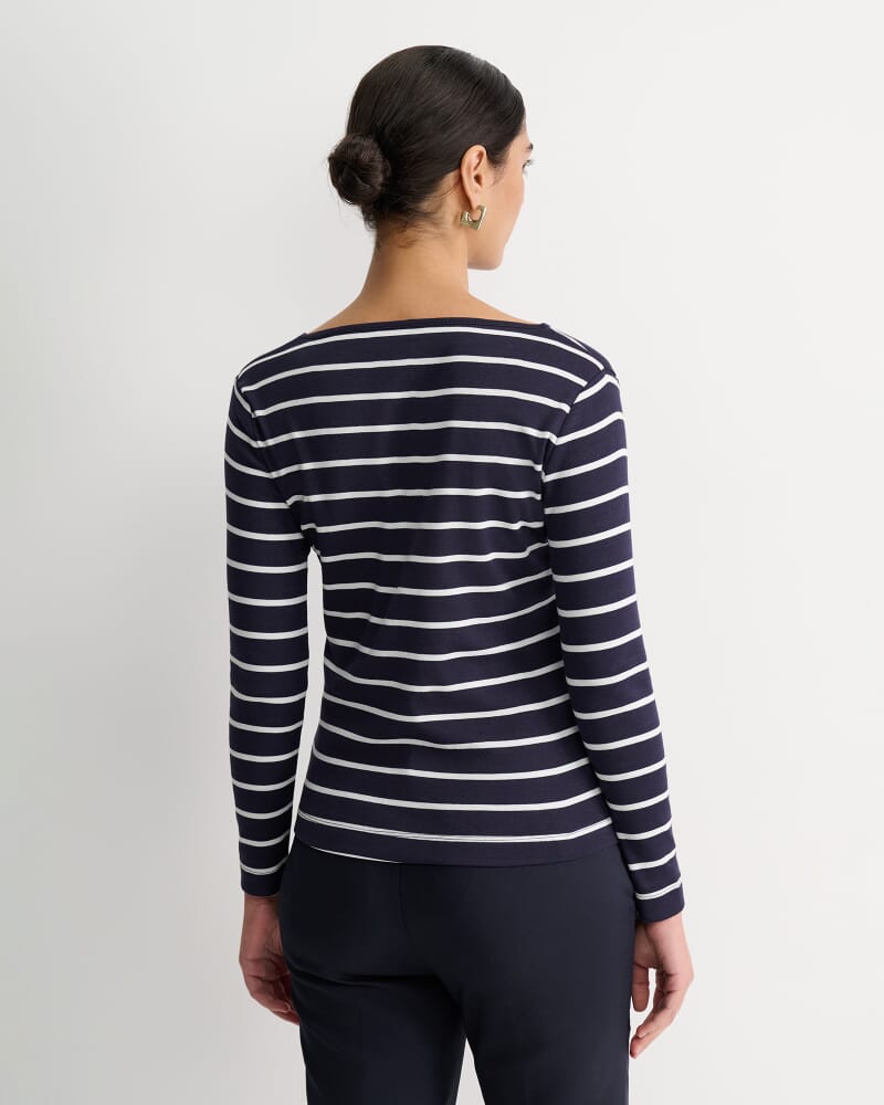 Heidi Long Sleeve Rib Tee in NAVY/WHITE