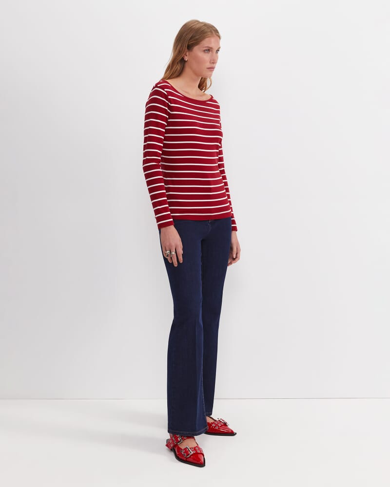 Heidi Long Sleeve Rib Tee in RED/WHITE