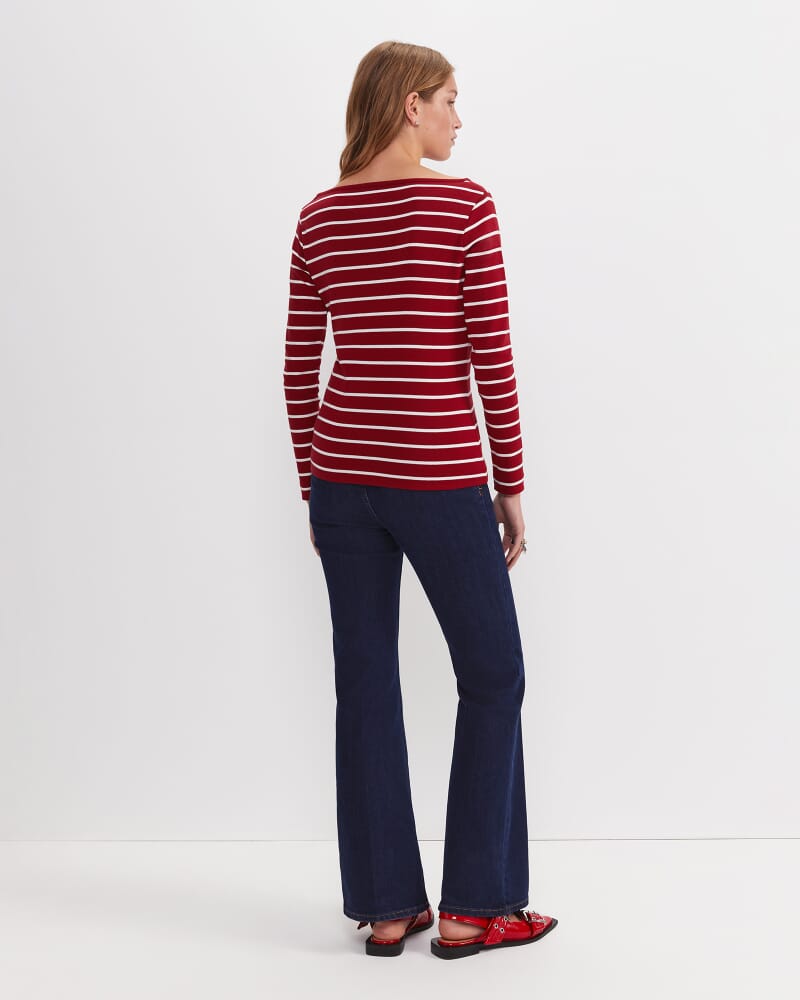 Heidi Long Sleeve Rib Tee in RED/WHITE