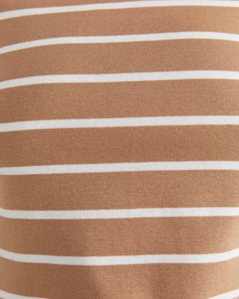 Heidi Long Sleeve Rib Tee in TAN/WHITE
