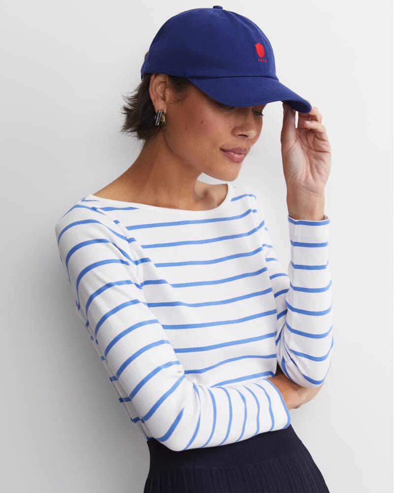 Heidi Long Sleeve Rib Tee in WHITE/BLUE