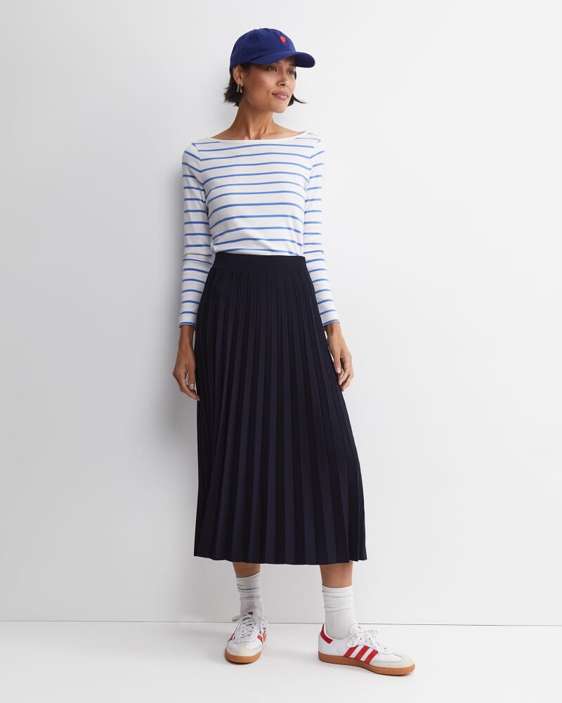 Heidi Long Sleeve Rib Tee in WHITE/BLUE