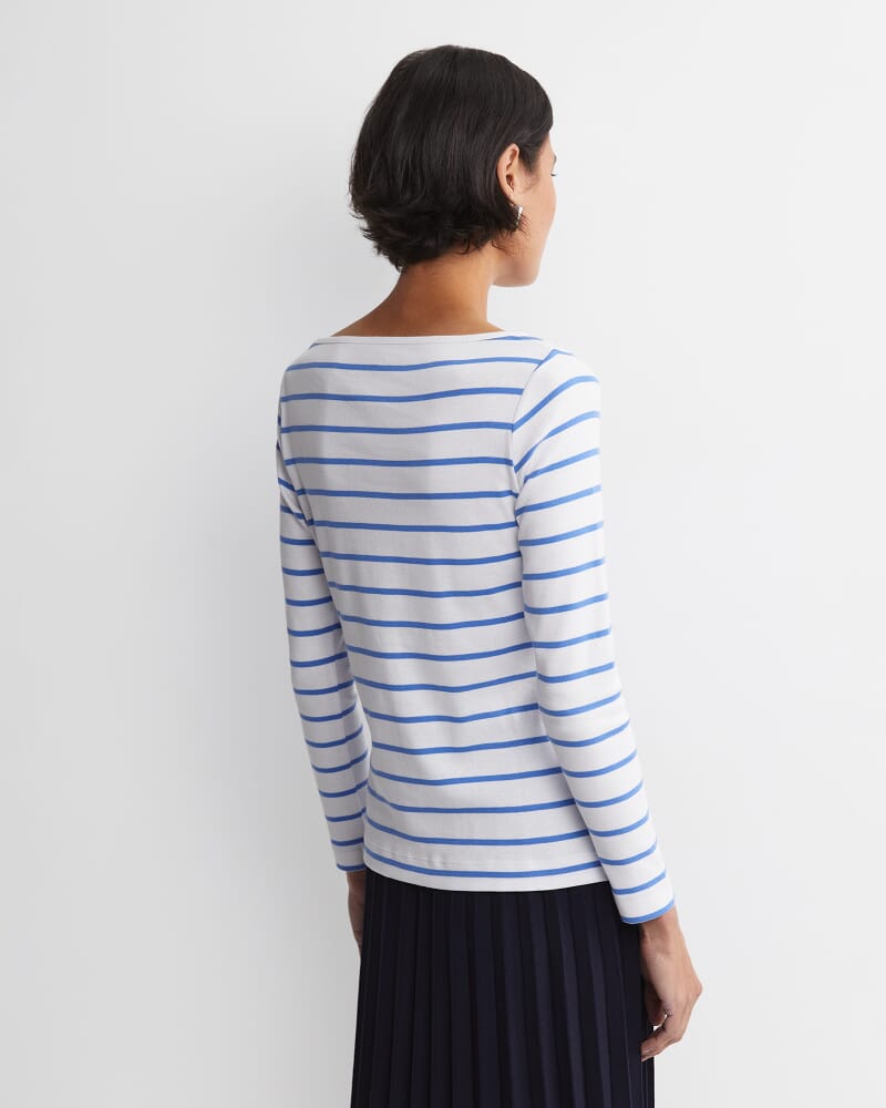 Heidi Long Sleeve Rib Tee in WHITE/BLUE
