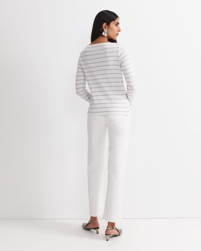 Heidi Long Sleeve Rib Tee in WHITE/GREY MELANGE