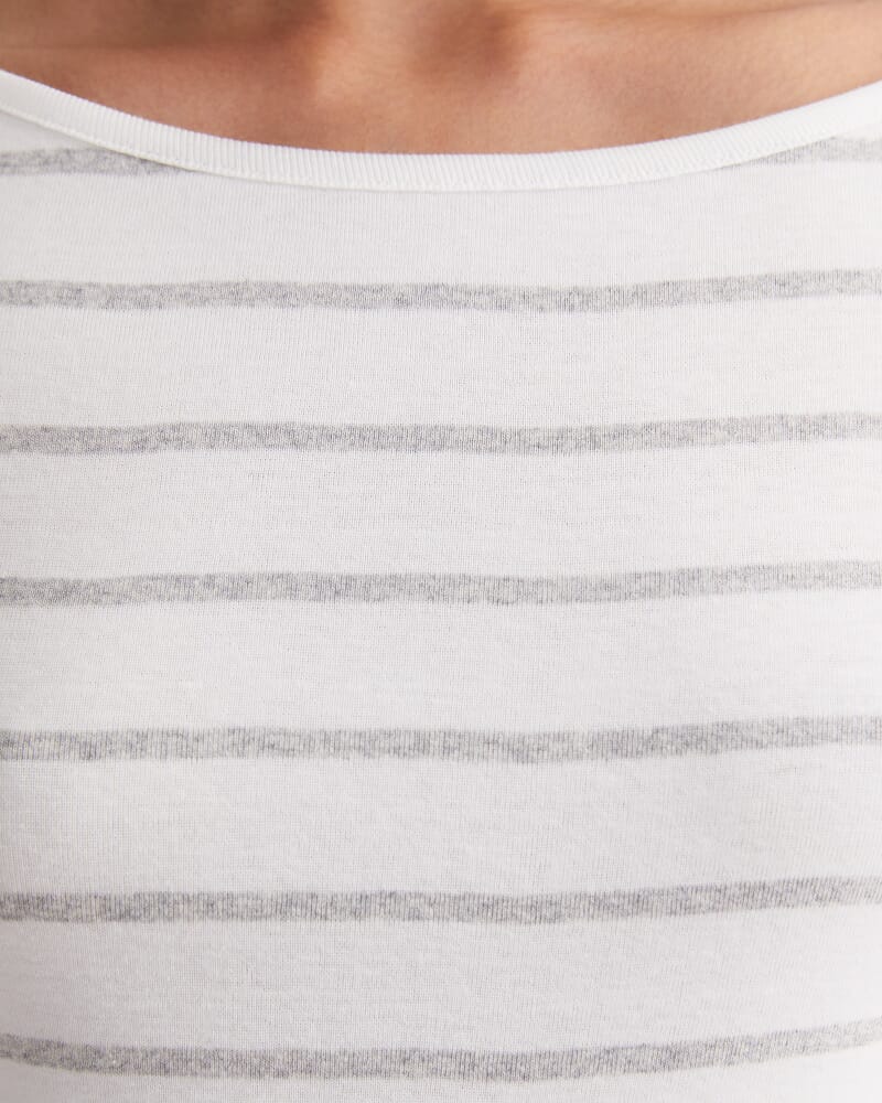 Heidi Long Sleeve Rib Tee in WHITE/GREY MELANGE