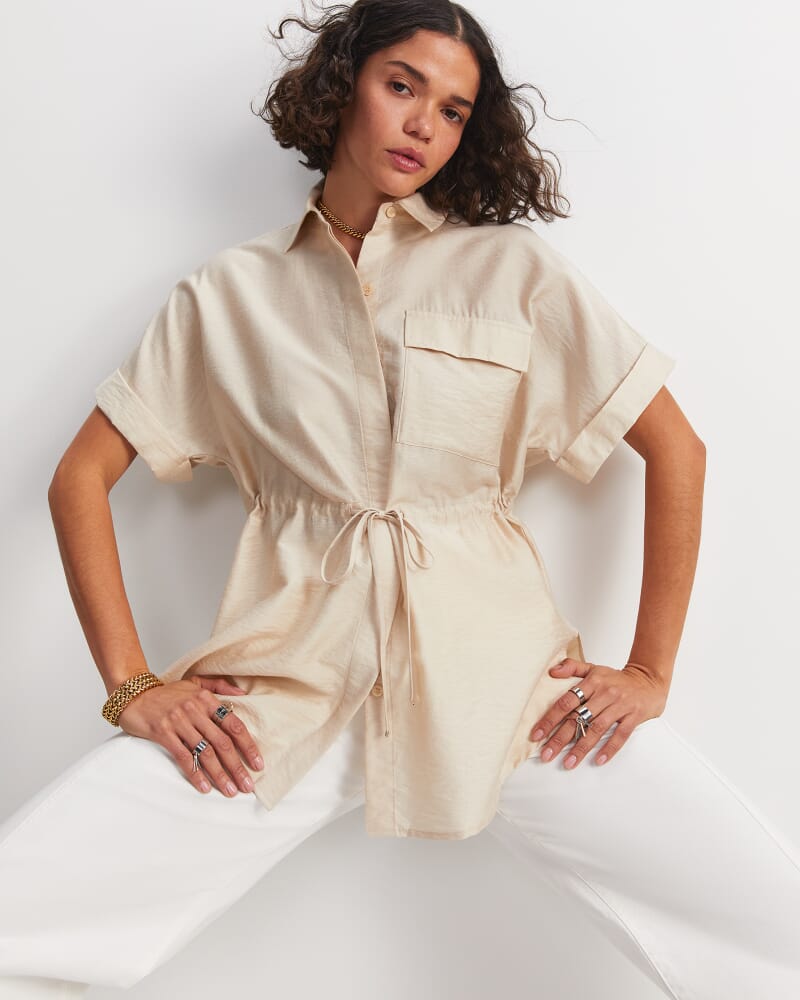Farrah Drawcord Blouse in ECRU