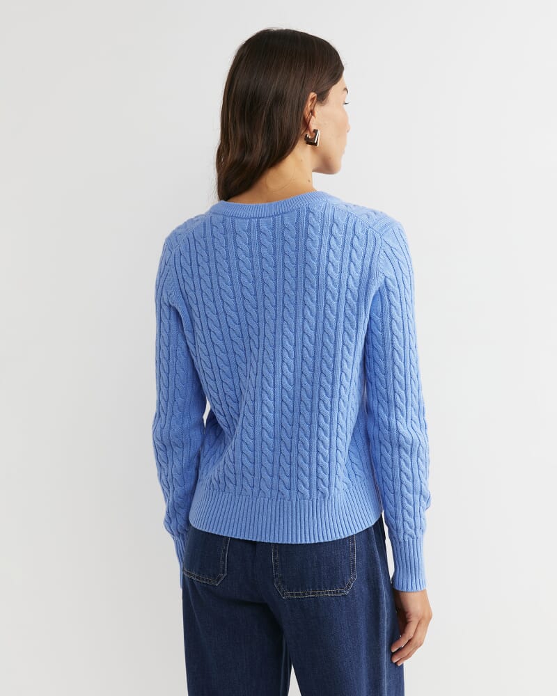 Cable Merino Cotton Cardigan in BELLE BLUE