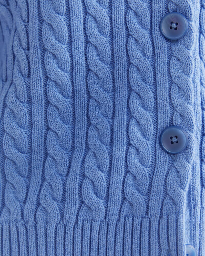 Cable Merino Cotton Cardigan in BELLE BLUE
