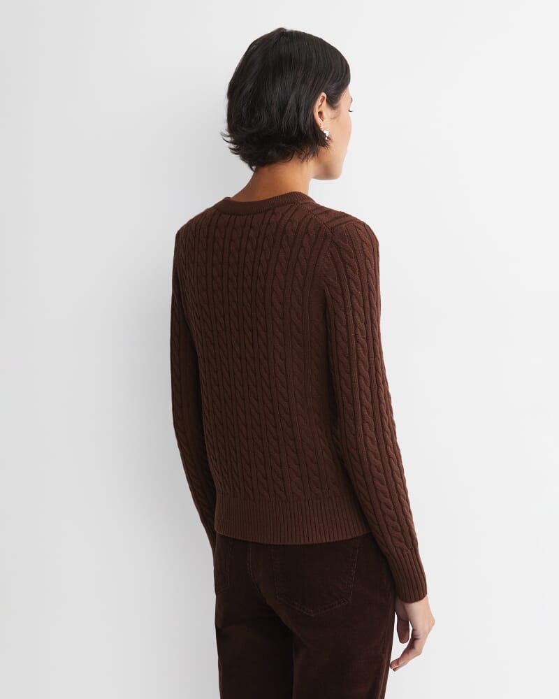 Cable Merino Cotton Cardigan in CHOCOLATE