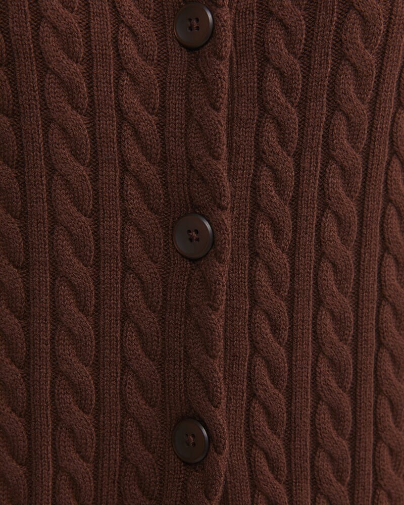 Cable Merino Cotton Cardigan in CHOCOLATE