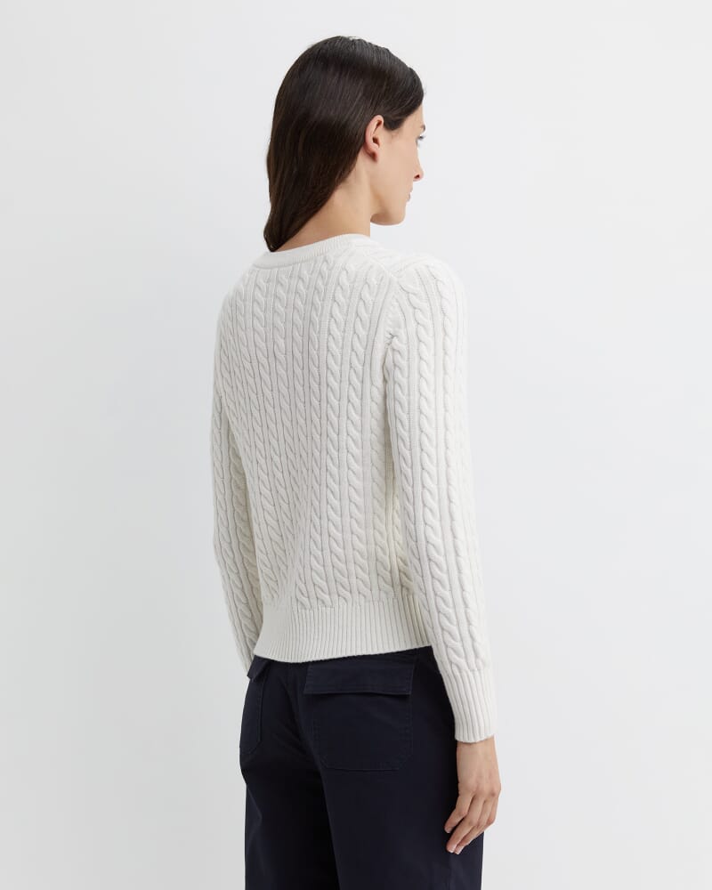 Cable Merino Cotton Cardigan in MILK