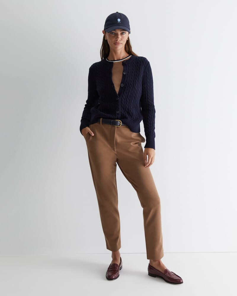 Cable Merino Cotton Cardigan in NAVY