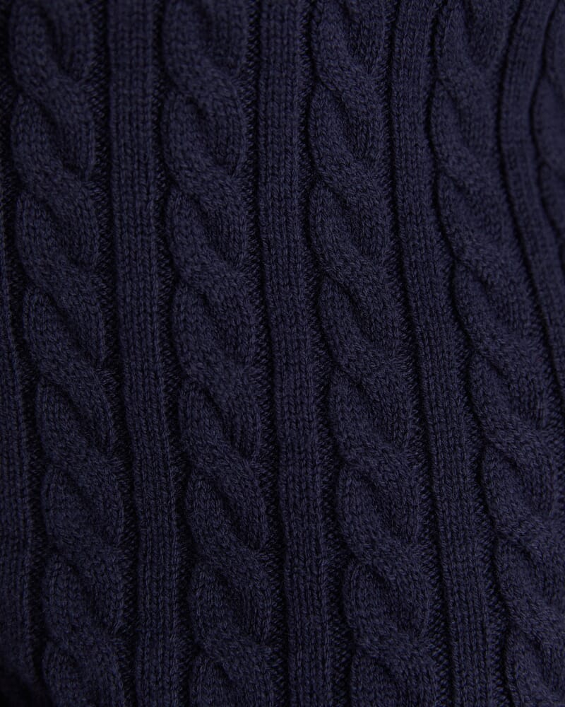 Cable Merino Cotton Cardigan in NAVY