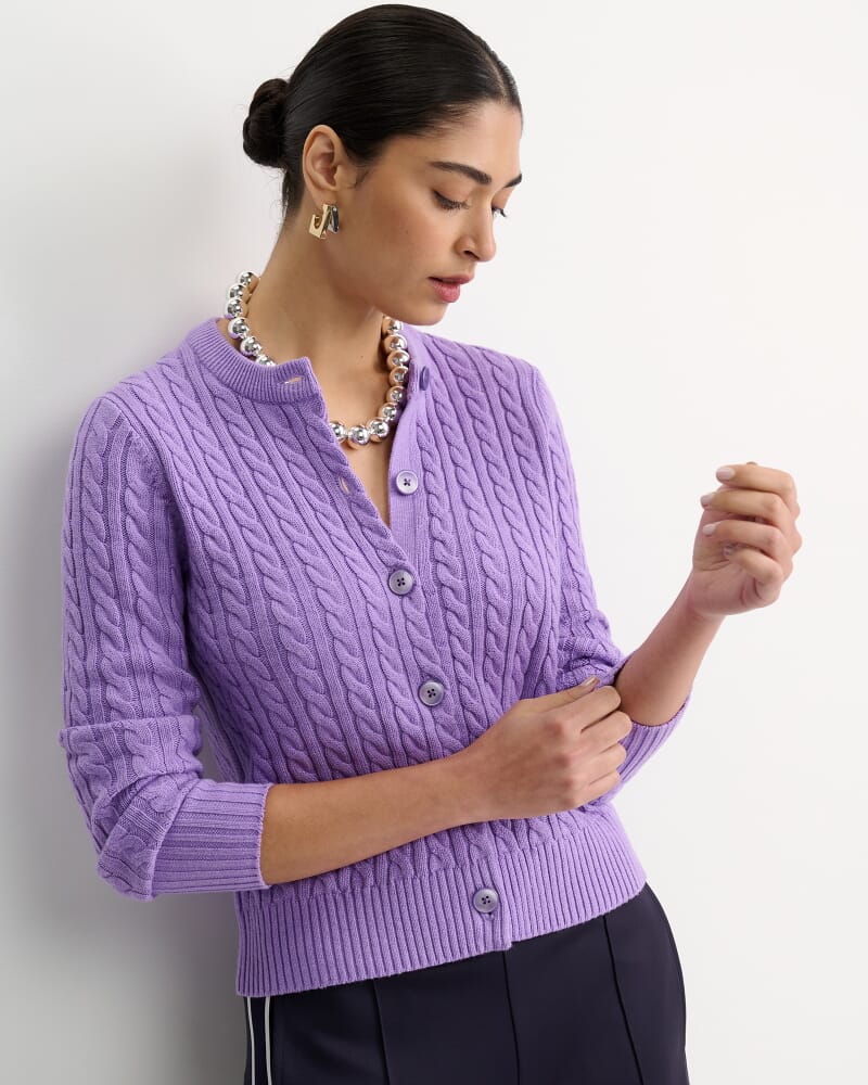 Cable Merino Cotton Cardigan in VIOLA