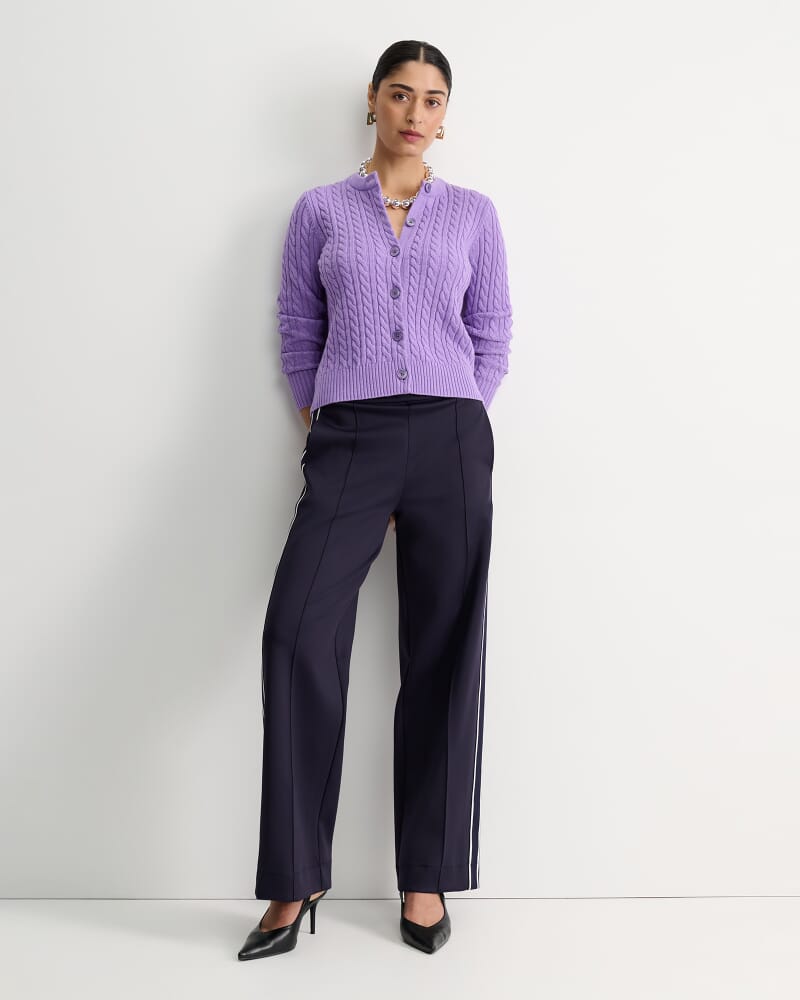 Cable Merino Cotton Cardigan in VIOLA