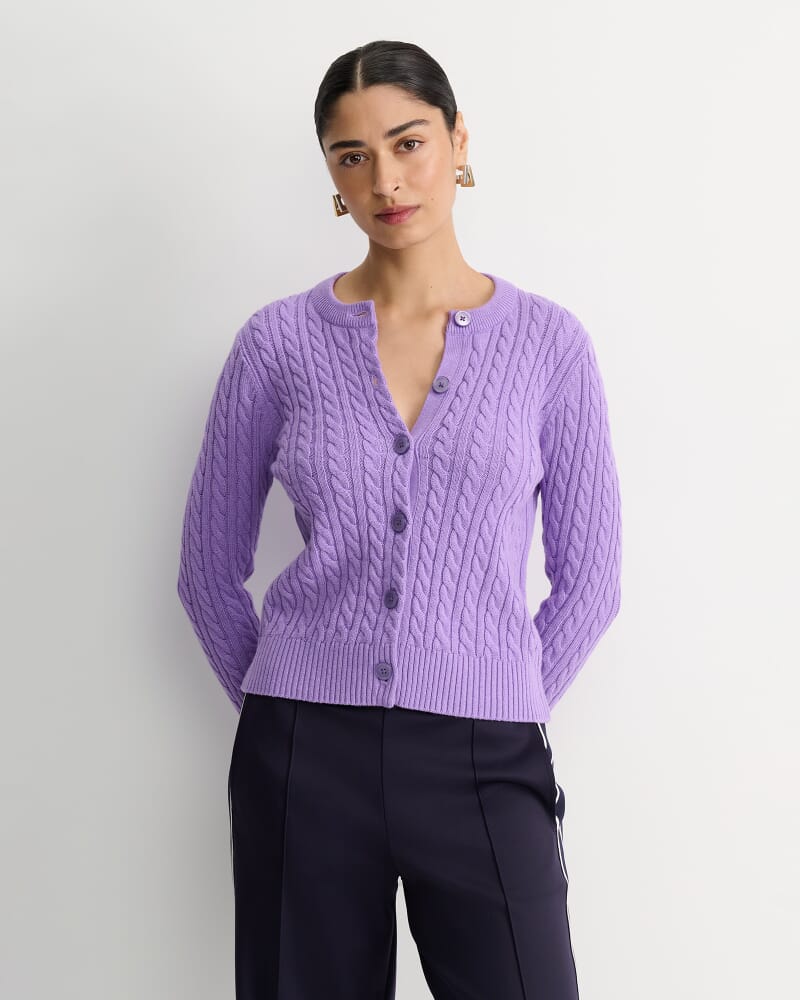 Cable Merino Cotton Cardigan in VIOLA