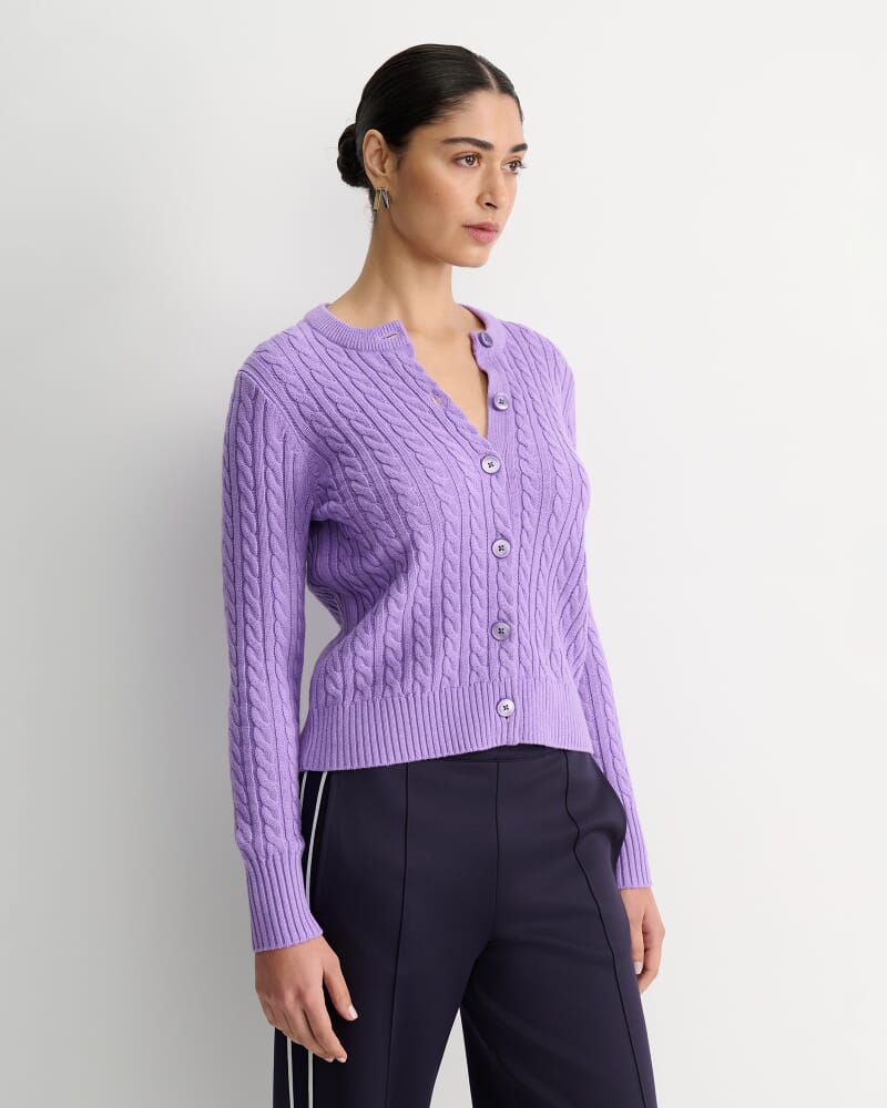 Cable Merino Cotton Cardigan in VIOLA