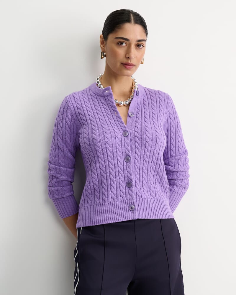 Cable Merino Cotton Cardigan in VIOLA
