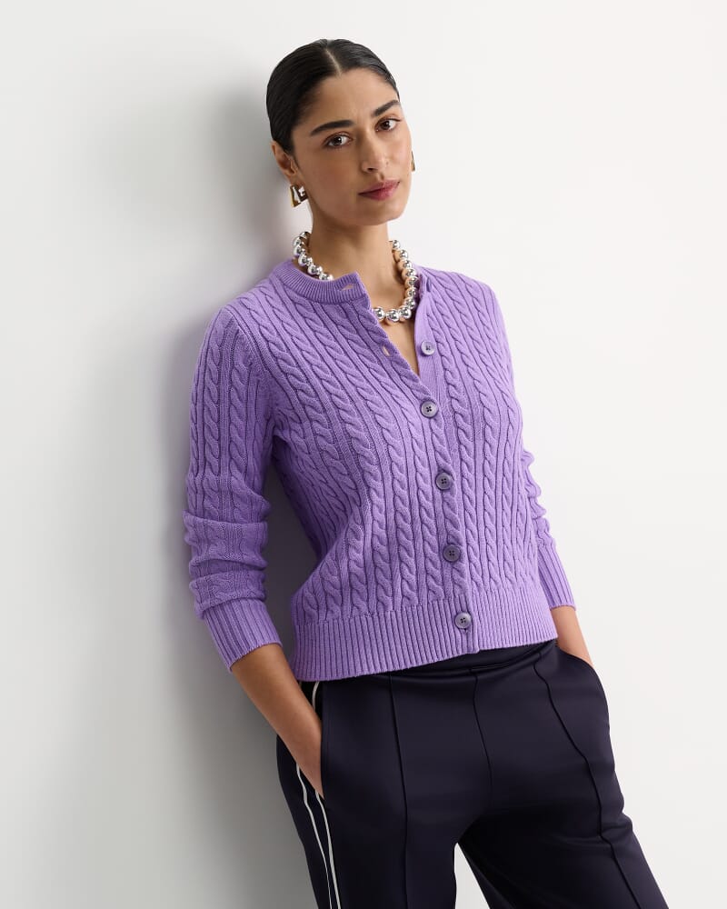 Cable Merino Cotton Cardigan in VIOLA