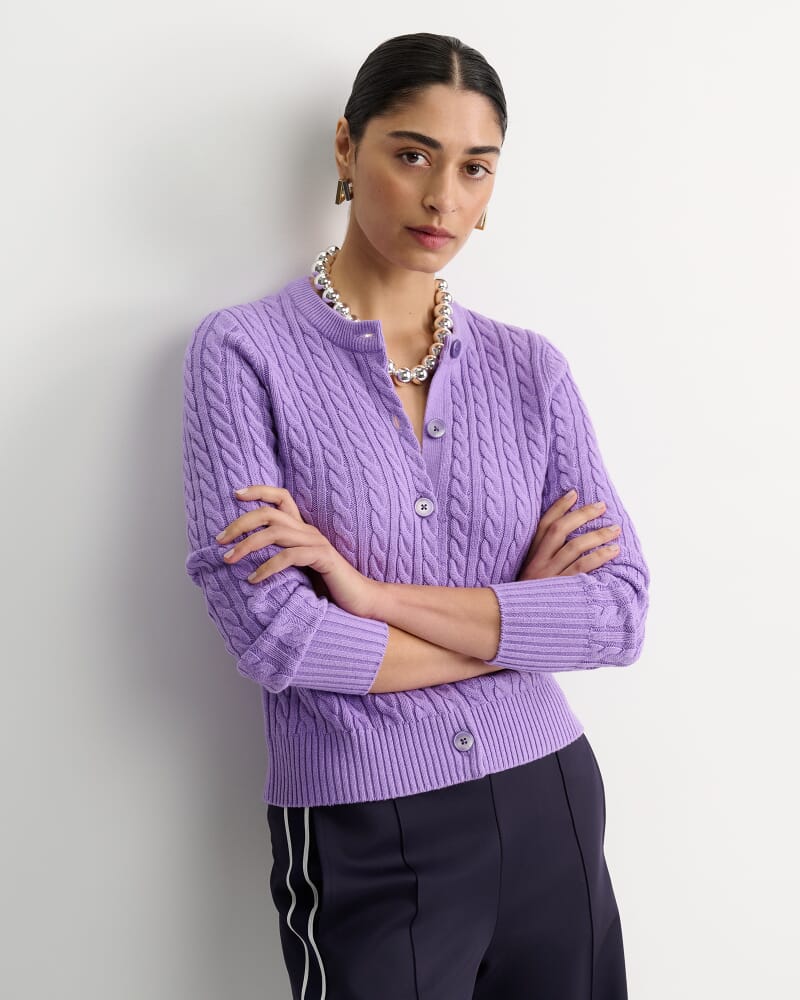 Cable Merino Cotton Cardigan in VIOLA