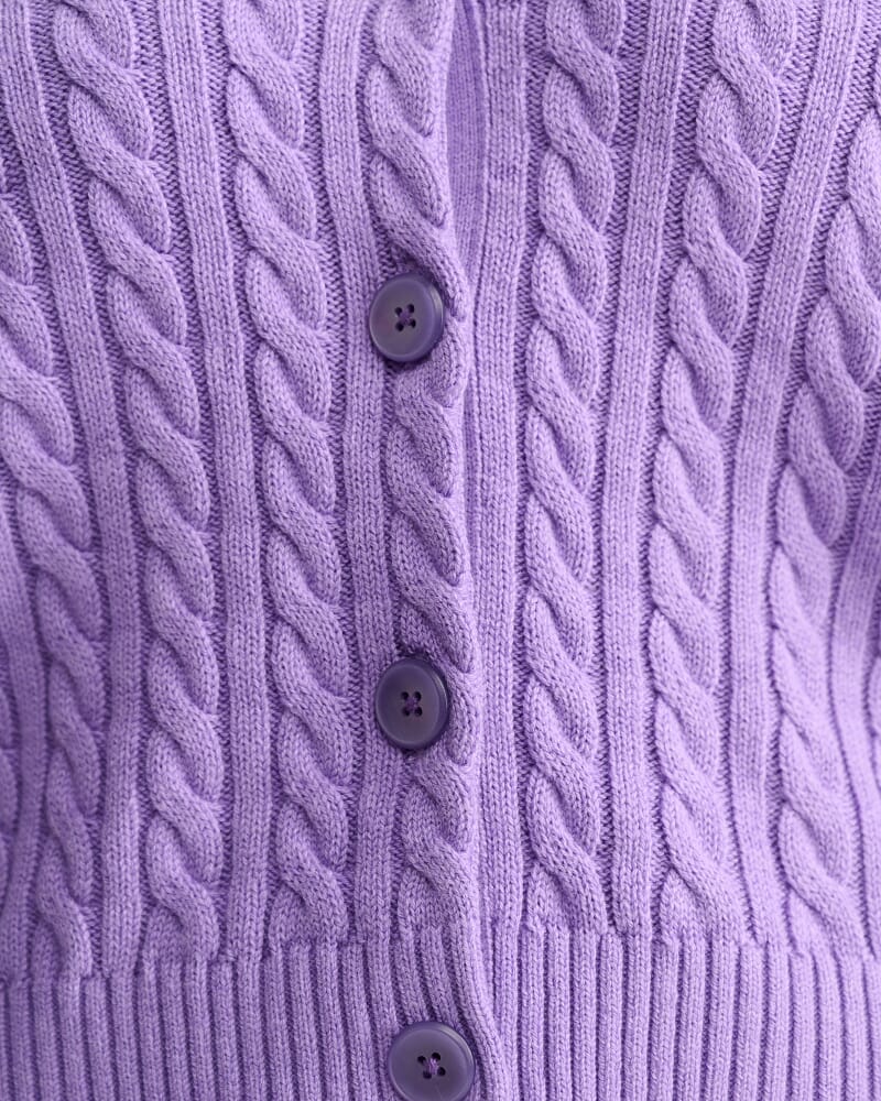 Cable Merino Cotton Cardigan in VIOLA