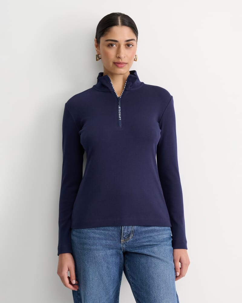 SC Zip Funnel Neck Top in NAVY