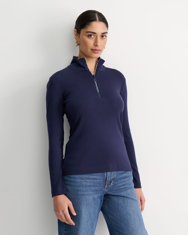 SC Zip Funnel Neck Top in NAVY