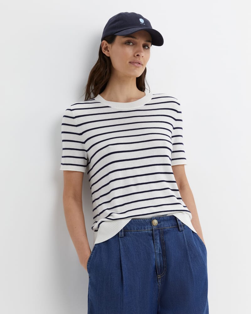 Laurina Knit Tee in IVORY/NAVY