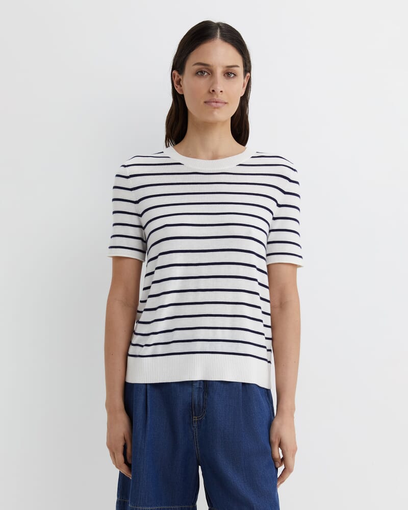 Laurina Knit Tee in IVORY/NAVY