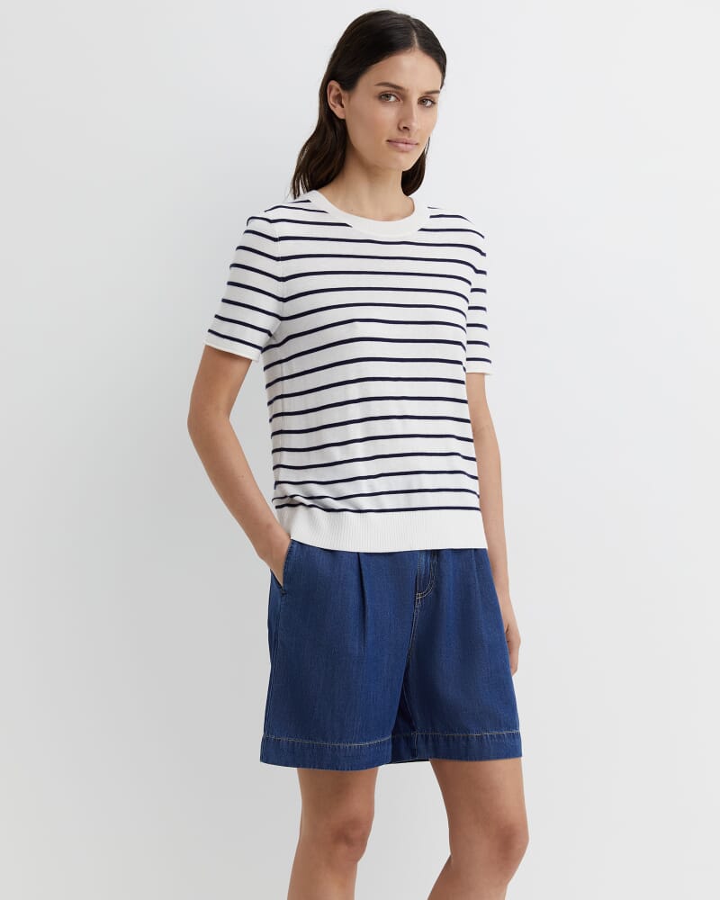 Laurina Knit Tee in IVORY/NAVY