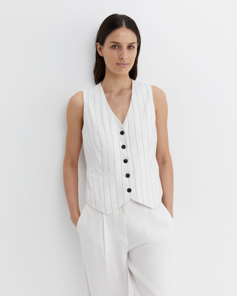 Brianne Stripe Vest in WHITE/NAVY